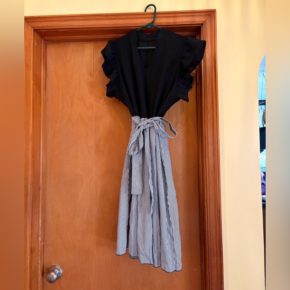 NWT Black and White Striped Dress with Ruffle Sleeves